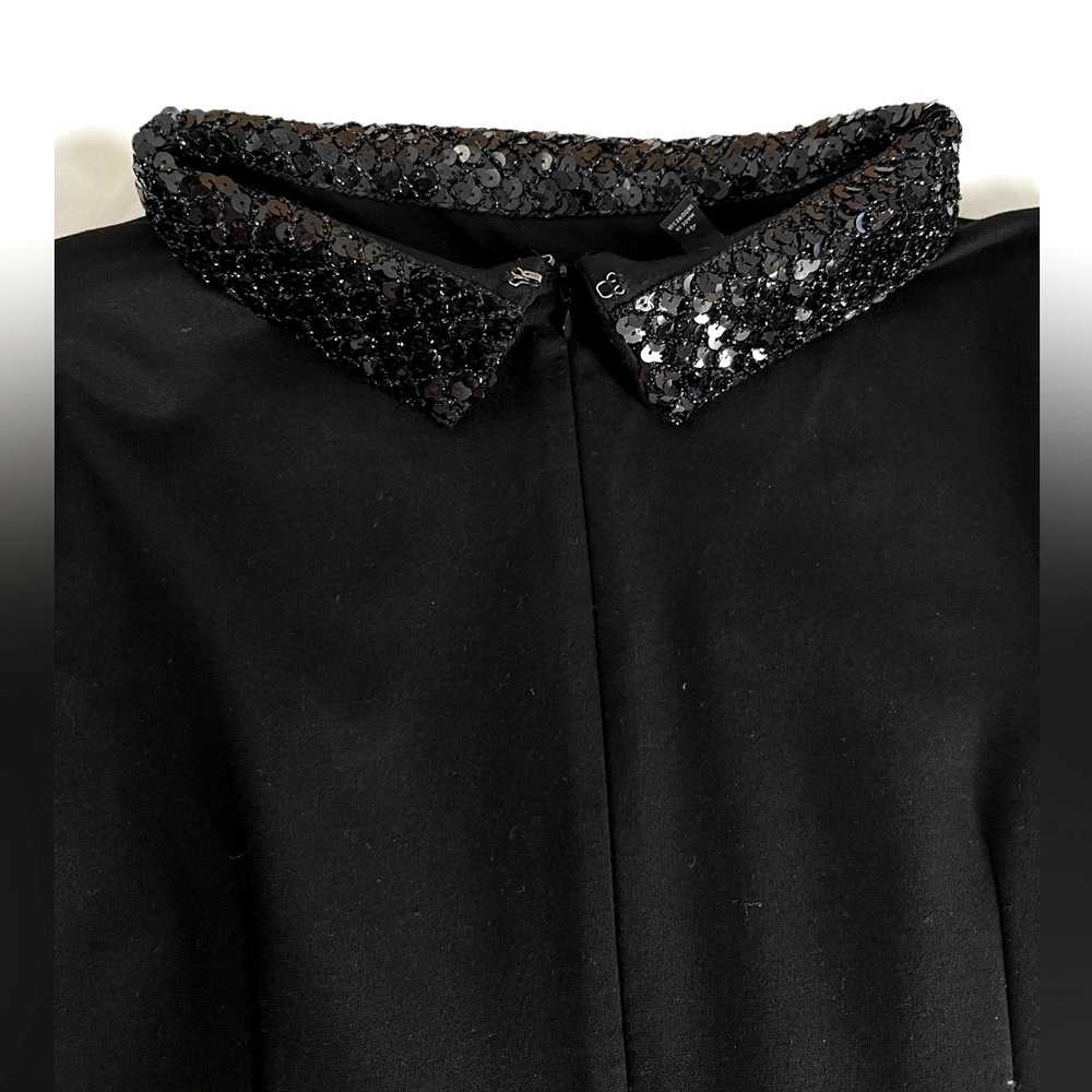 Talbots Black Sheath Dress Mock Neck Sequin Collar Cocktail Event Evening 4P - Picture 3 of 12